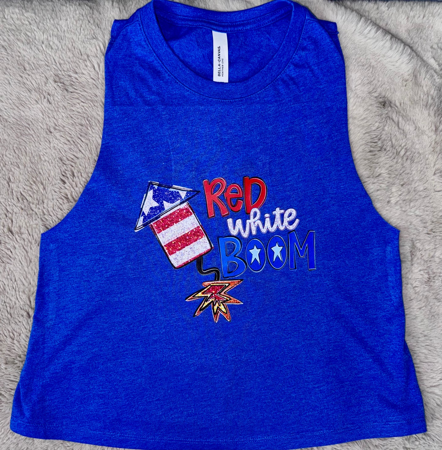 Red, White, BOOM Cropped Bella Tank