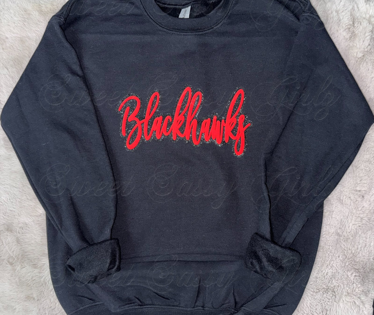 Blackhawks Glitter + Puff Print | Adult Gildan Sweatshirt