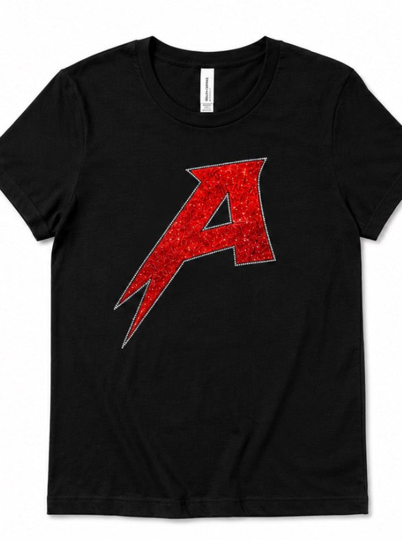 A | Glitter Vinyl Lined With Stones | Bella Canvas Tee