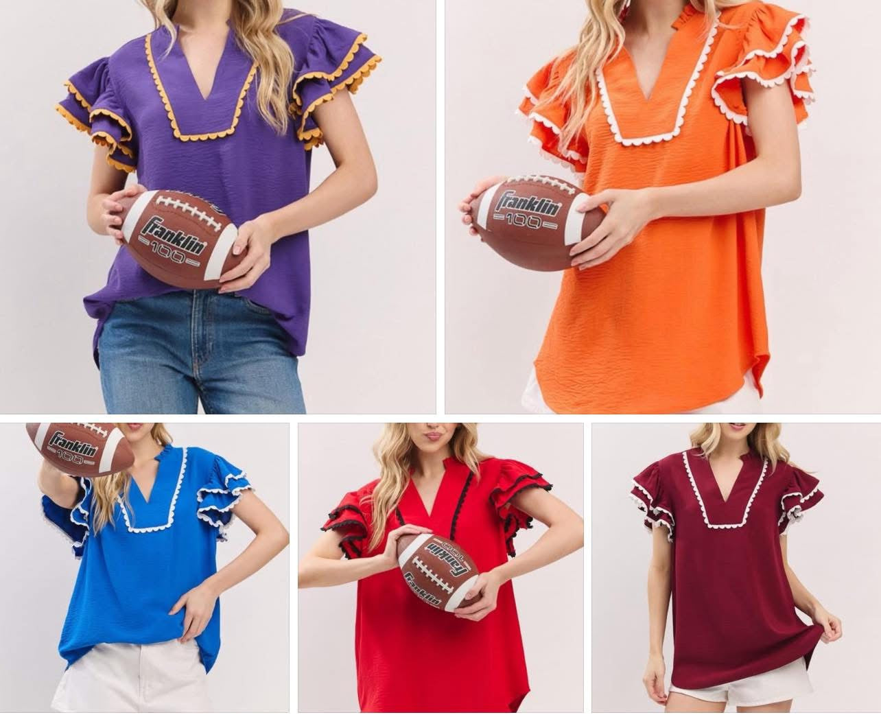 πGAME DAY RUFFLE SLEEVE SCALLOP TRIM TOP π