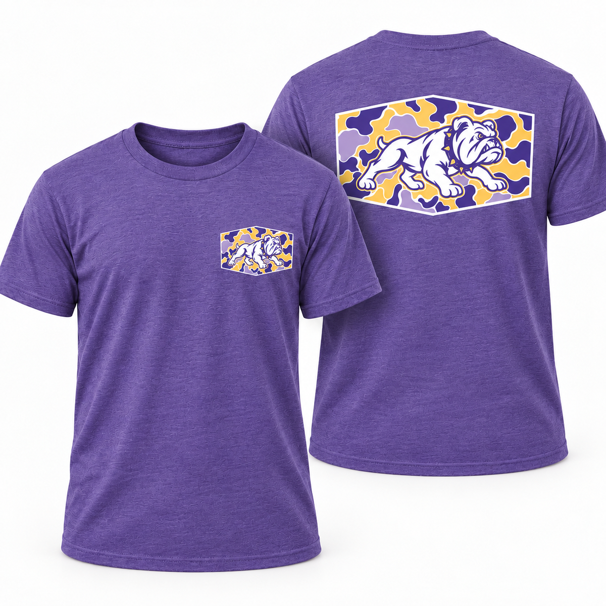 Camo Bulldog | Front Pocket + Full Back Design | Tultex T-Shirt