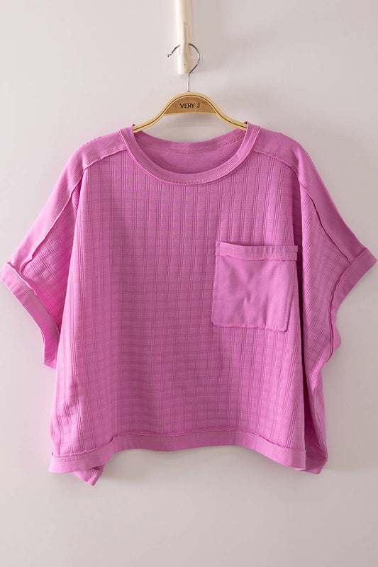 Dolman Sleeve Textured Knit Casual Top