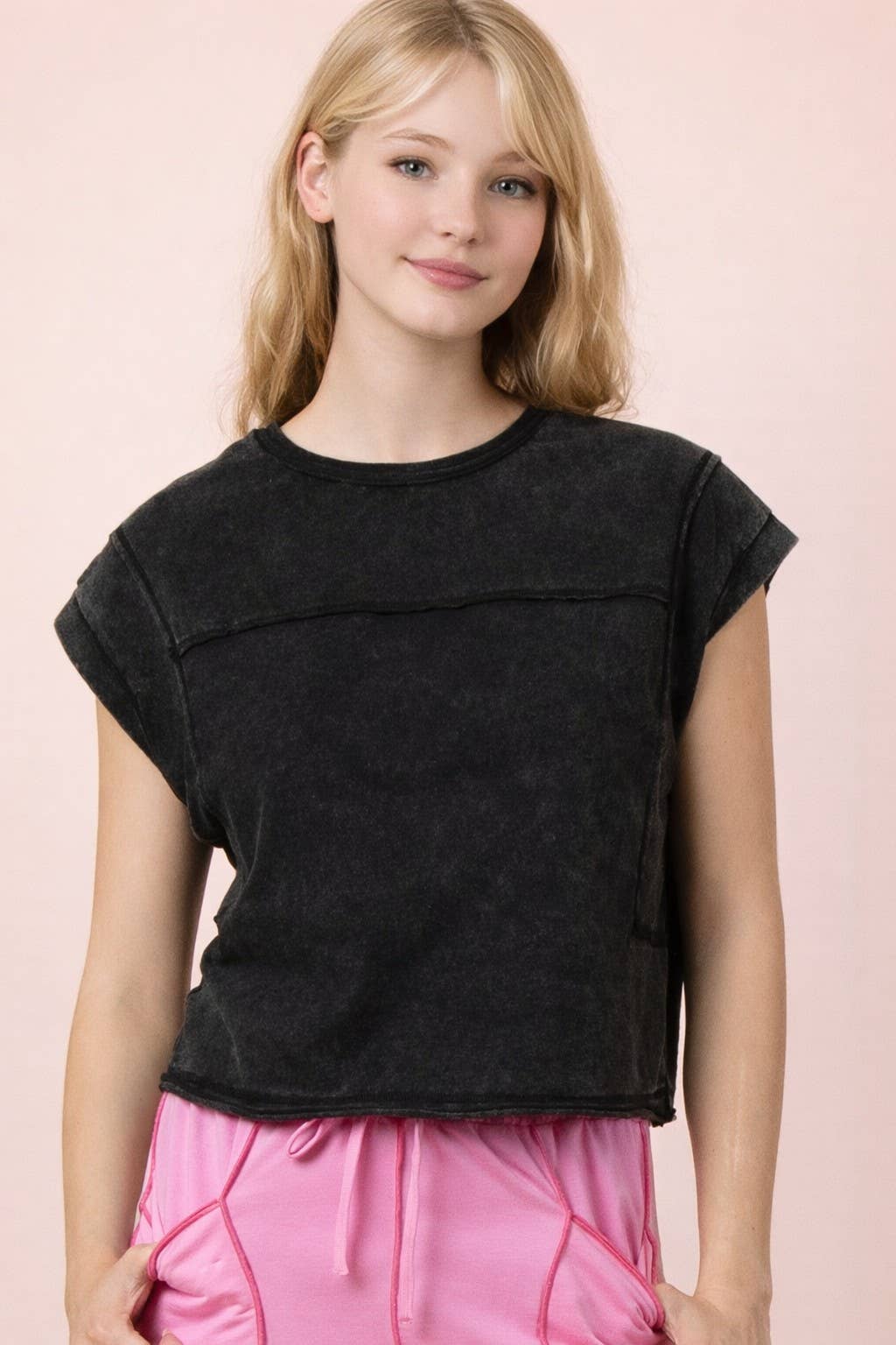 Mineral Washed Sleeveless Casual Knit Top