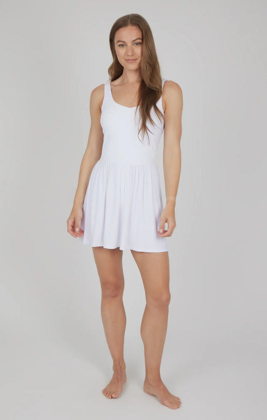 Women's Jersey Pleated Dress with Inner Short | White