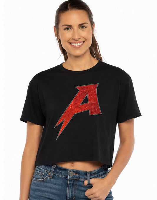 A | Glitter Vinyl Lined With Stones | Next Level Cropped Tee
