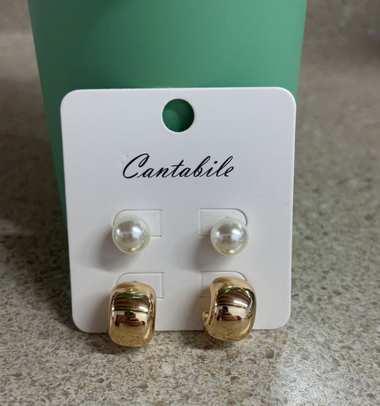Pearl + Chunky Hoop Stud Earrings