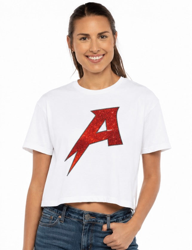 A | Glitter Vinyl Lined With Stones | Next Level Cropped Tee