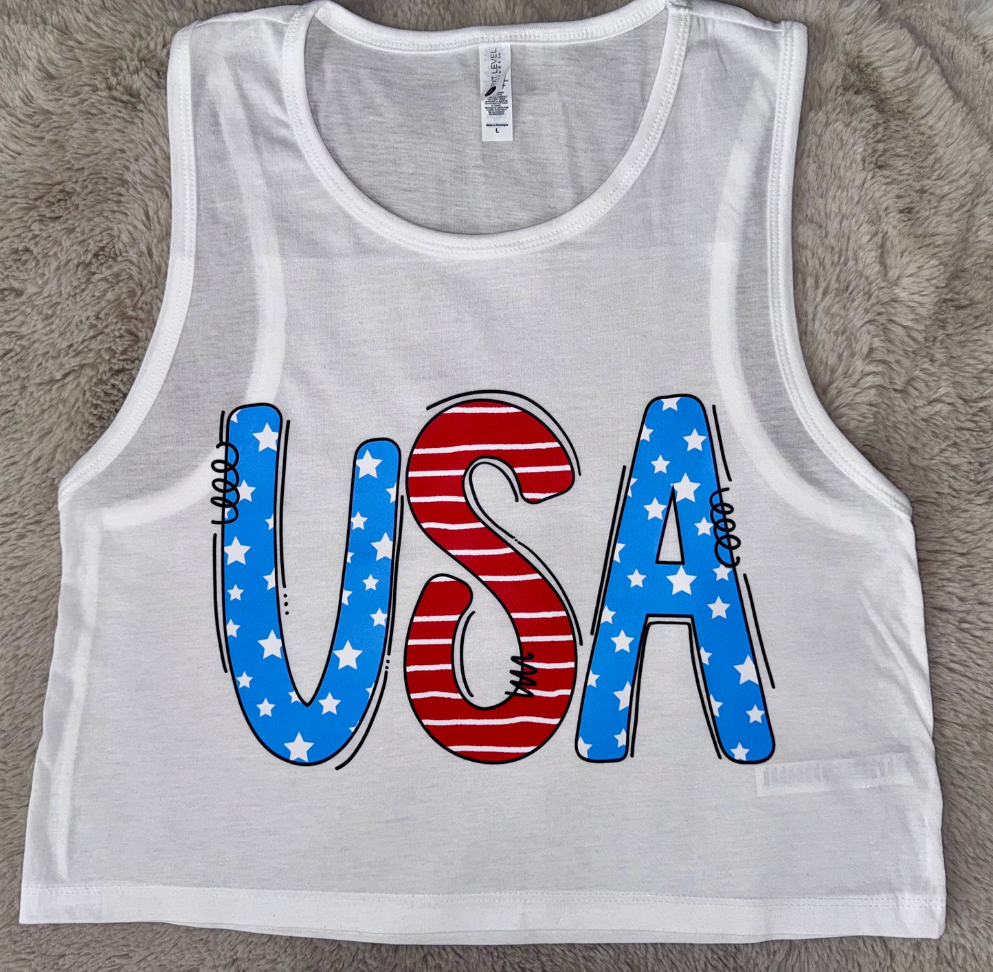 USA Cropped White Bella Tank