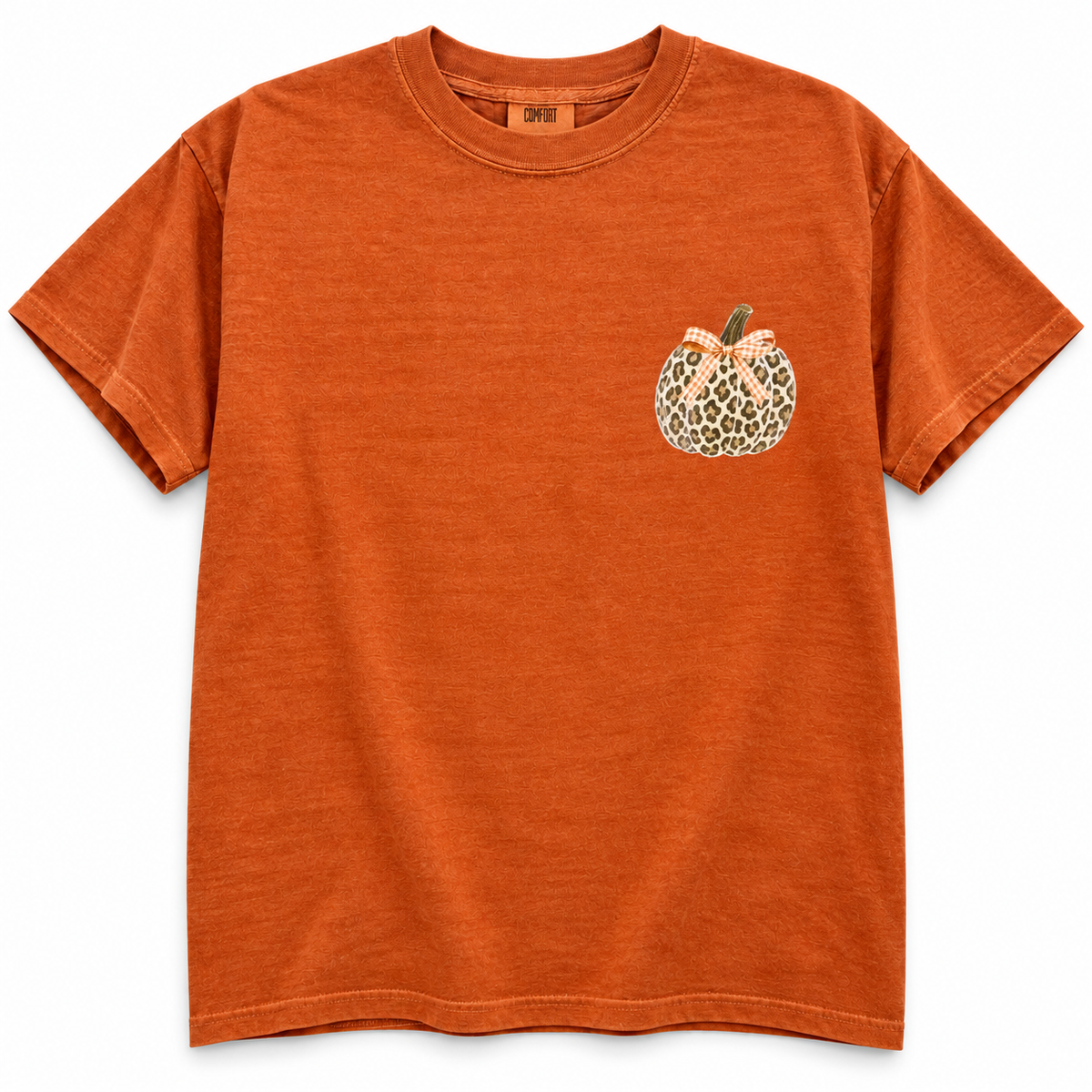 Leopard Pumpkin + A Gingham Bow | Yam Comfort Colors Tshirt