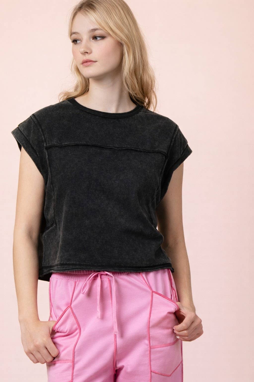 Mineral Washed Sleeveless Casual Knit Top