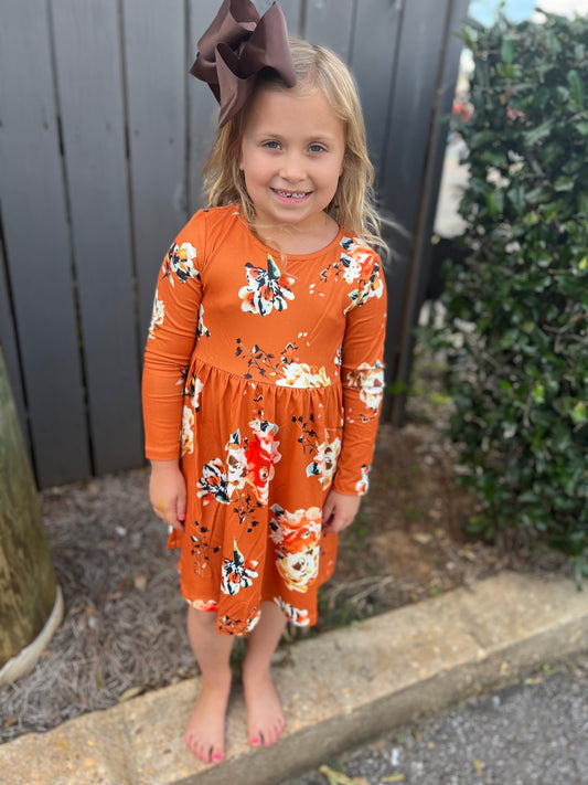 Fall Floral Empire Waist Kids Dress