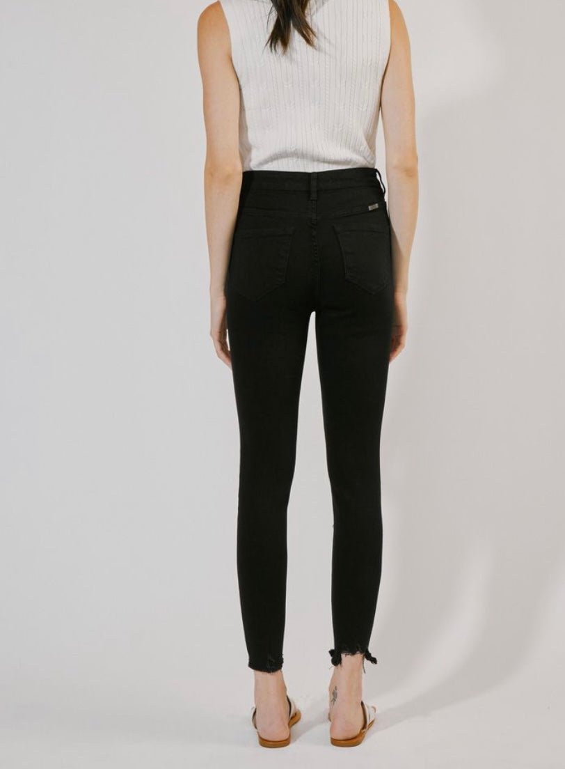KANCAN Black High Rise Button Down Fray Hem Super Skinny - KC7273BK
